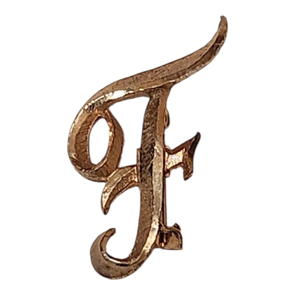 Mamselle Monogram F Pin Brooch Vintage Gold Tone Script Initial Letter Jewelry